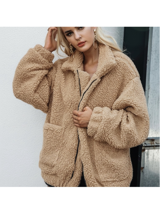 Steve Madden Jackets & Blazers - Steve Madden Fuzzy Teddy Jacket – Women’s XL – Beige/Tan/Brown
